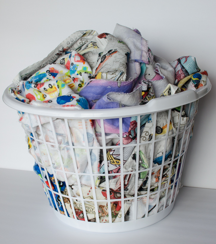 washed fabric in a bin