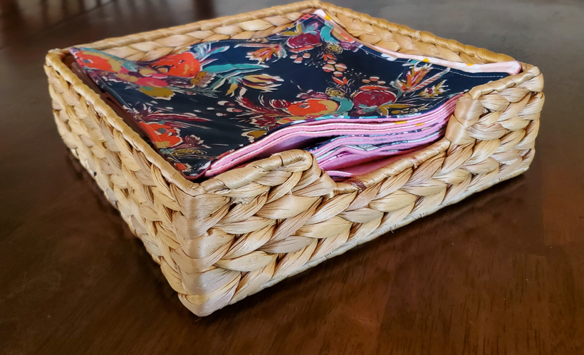 Fabric Napkins in a Woven Basket